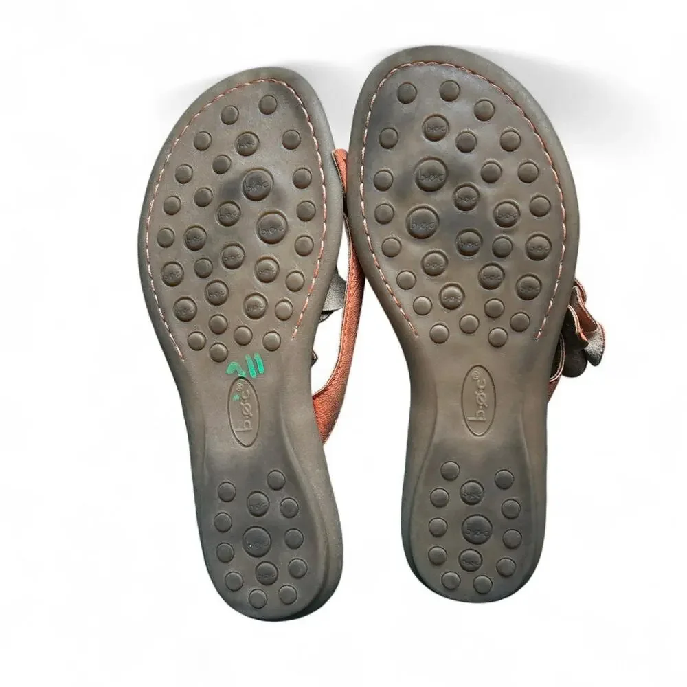 Brown leather flip flops with
